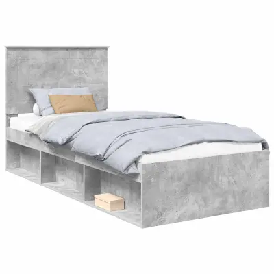 vidaXL Konstrukcija postelje z vzglavjem Betonsko siva 90 x 190 cm