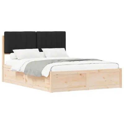 vidaXL Posteljni okvir z oblazinjenim vzglavjem Črna 135 x 190 cm