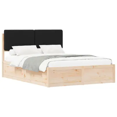 vidaXL Posteljni okvir z oblazinjenim vzglavjem Črna 135 x 190 cm