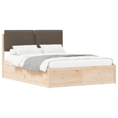 vidaXL Posteljni okvir z oblazinjenim vzglavjem Taupe 135 x 190 cm