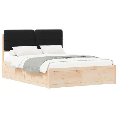 vidaXL Posteljni okvir z oblazinjenim vzglavjem Črna 135 x 190 cm