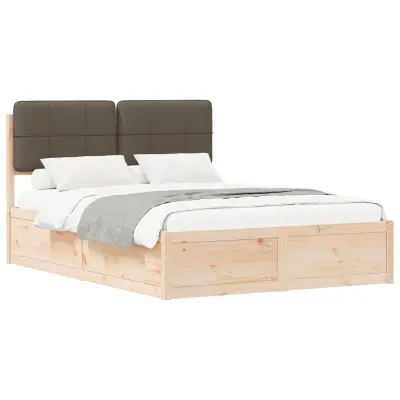 vidaXL Posteljni okvir z oblazinjenim vzglavjem Taupe 135 x 190 cm