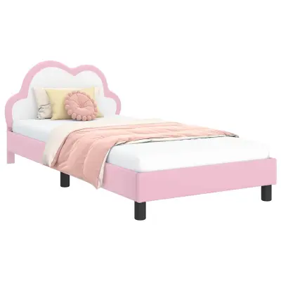 vidaXL Otroški posteljni okvir z vznožjem Roza 90 x 190 cm PU