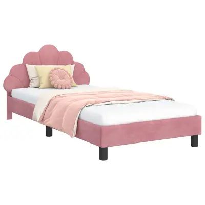 vidaXL Otroški posteljni okvir z vznožjem Roza 90 x 190 cm Žamet