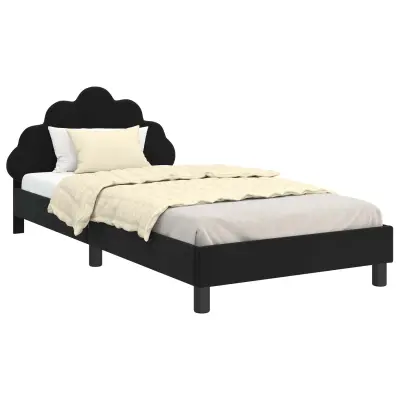 vidaXL Otroški posteljni okvir z vznožjem Črna 90 x 190 cm Žamet