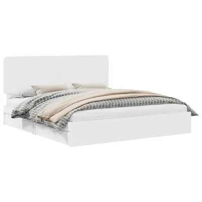 vidaXL Postelja s shranjevanjem Bela 200 x 200 cm Konstruiran les