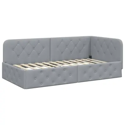 vidaXL Kotna postelja z vzglavjem Svetlo siva 90 x 200 cm blago