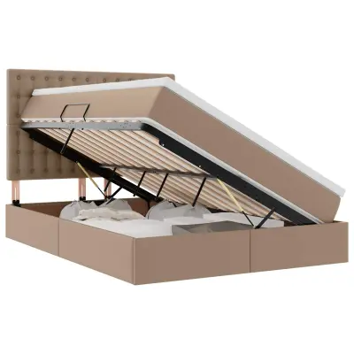 vidaXL Postelja s shranjevanjem Kapučino 140 x 200 cm Umjetno usnje