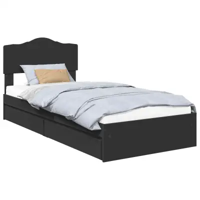 vidaXL Postelja s shranjevanjem Črna 90 x 190 cm Konstruiran les