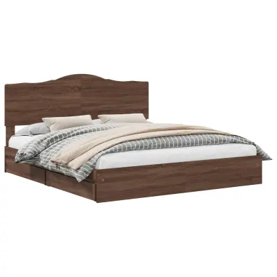 vidaXL Postelja s shranjevanjem z vzglavjem Rjav hrast 200 x 200 cm