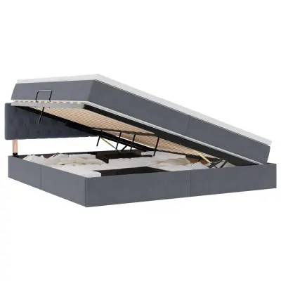 vidaXL Postelja s shranjevanjem Temno siva 200 x 200 cm Žamet