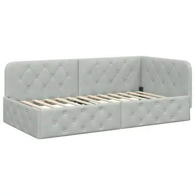 vidaXL Kotna postelja z vzglavjem Svetlo siva 100 x 200 cm Žamet