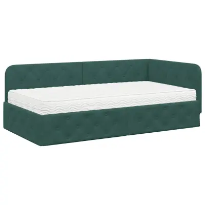 vidaXL Kotna postelja z vzmetnico Temno zelena 100 x 200 cm Žamet