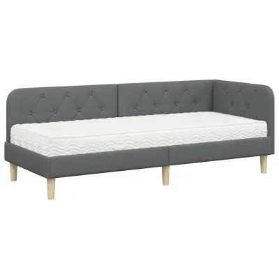 vidaXL Kotna postelja z vzmetnico Temno siva 80 x 200 cm blago