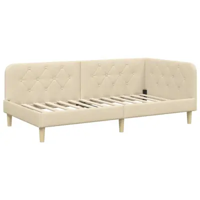 vidaXL Kotna postelja z vzglavjem krema 100 x 200 cm blago