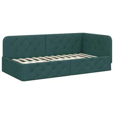 vidaXL Kotna postelja z vzglavjem Temno zelena 90 x 190 cm blago