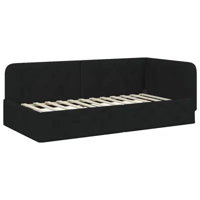vidaXL Kotna postelja z vzglavjem Črna 90 x 190 cm blago