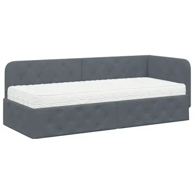 vidaXL Kotna postelja z vzmetnico Temno siva 80 x 200 cm Žamet