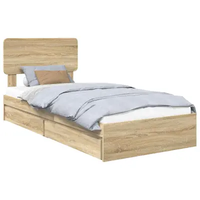 vidaXL Postelja s shranjevanjem z vzglavjem Sonoma hrast 75 x 190 cm