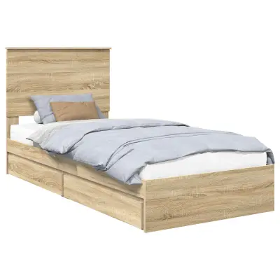 vidaXL Postelja s shranjevanjem z vzglavjem Sonoma hrast 75 x 190 cm
