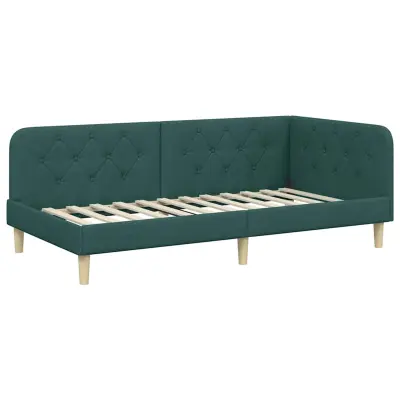 vidaXL Kotna postelja z vzglavjem Temno zelena 100 x 200 cm blago
