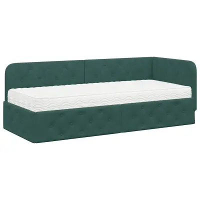 vidaXL Kotna postelja z vzmetnico Temno zelena 80 x 200 cm Žamet