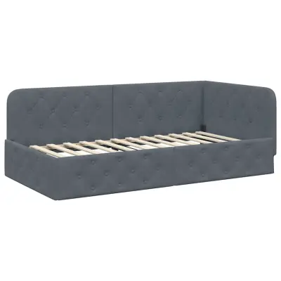 vidaXL Kotna postelja z vzglavjem Temno siva 90 x 190 cm Žamet