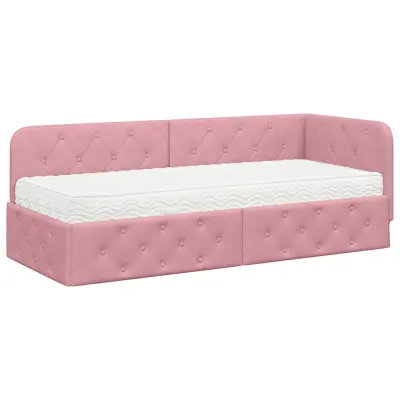 vidaXL Kotna postelja z vzmetnico z vzglavjem Roza 80 x 200 cm Žamet