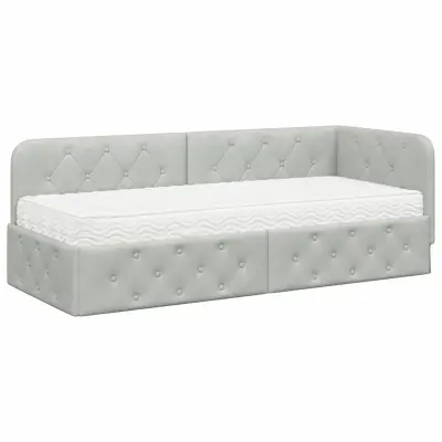 vidaXL Kotna postelja z vzmetnico Svetlo siva 80 x 200 cm Žamet