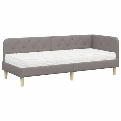 vidaXL Kotna postelja z vzmetnico z vzglavjem Taupe 80 x 200 cm blago