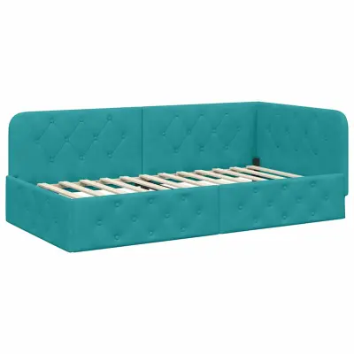 vidaXL Kotna postelja z vzglavjem Turkizna 90 x 190 cm Žamet