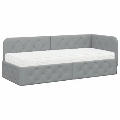 vidaXL Kotna postelja z vzmetnico Svetlo siva 80 x 200 cm blago