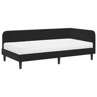 vidaXL Kotna postelja z vzmetnico z vzglavjem Črna 90 x 190 cm Žamet