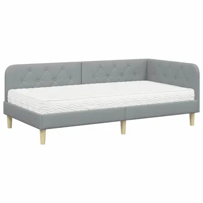 vidaXL Kotna postelja z vzmetnico Svetlo siva 90 x 200 cm blago