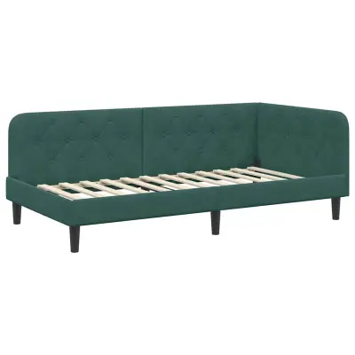 vidaXL Kotna postelja z vzglavjem Temno zelena 100 x 200 cm Žamet