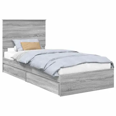 vidaXL Postelja s shranjevanjem z vzglavjem Siva Sonoma 100 x 200 cm
