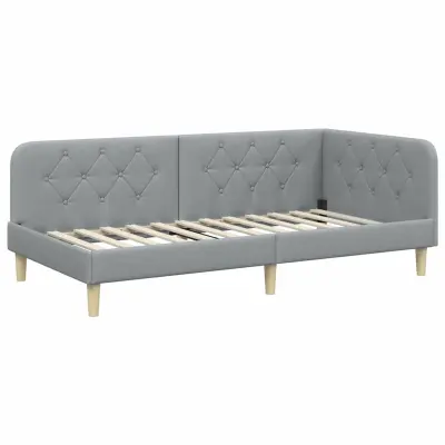 vidaXL Kotna postelja z vzglavjem Svetlo siva 100 x 200 cm blago