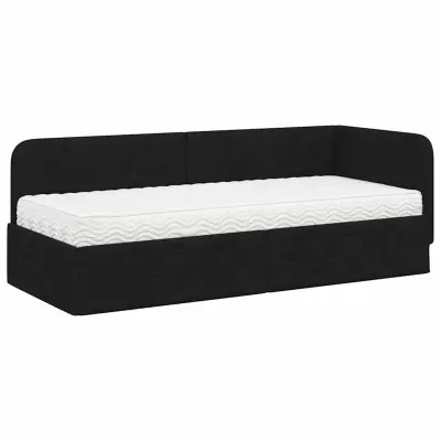 vidaXL Kotna postelja z vzmetnico z vzglavjem Črna 80 x 200 cm blago