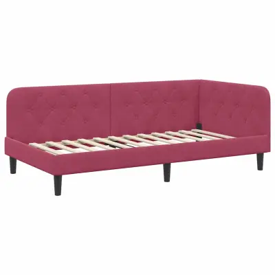 vidaXL Kotna postelja z vzglavjem Vinorodna rdeča 90 x 190 cm Žamet