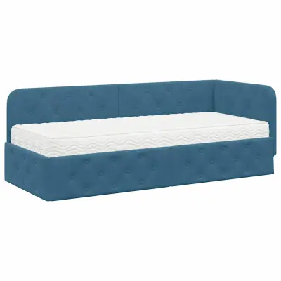 vidaXL Kotna postelja z vzmetnico z vzglavjem Modra 80 x 200 cm Žamet