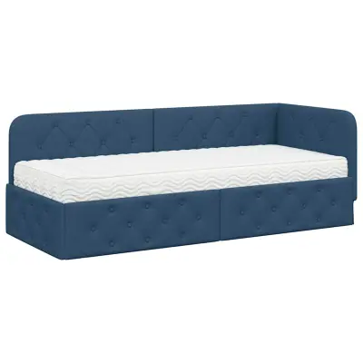 vidaXL Kotna postelja z vzmetnico z vzglavjem Modra 80 x 200 cm blago