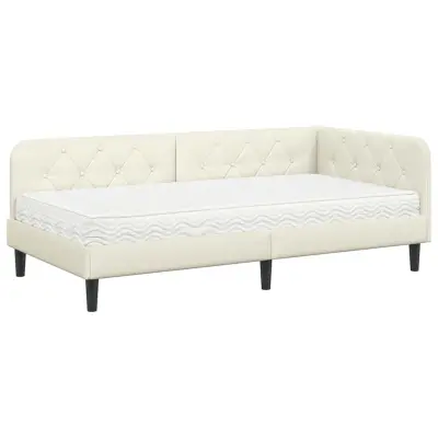 vidaXL Kotna postelja z vzmetnico z vzglavjem krema 100 x 200 cm Žamet