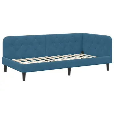 vidaXL Kotna postelja z vzglavjem Modra 90 x 200 cm Žamet