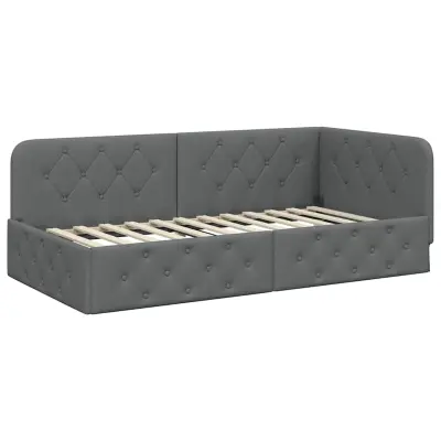 vidaXL Kotna postelja z vzglavjem Temno siva 100 x 200 cm blago