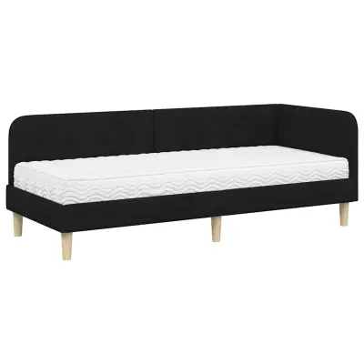 vidaXL Kotna postelja z vzmetnico z vzglavjem Črna 80 x 200 cm blago
