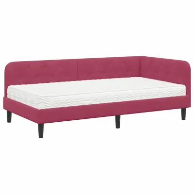 vidaXL Kotna postelja z vzmetnico Vinorodna rdeča 90 x 200 cm Žamet
