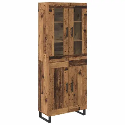 vidaXL Visok predalnik 2 pcs Star les Inženirski les in steklo