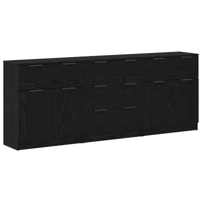 vidaXL Strani šal s predalom 3 pcs Črna Orehovina 181 x 30 x 70 cm