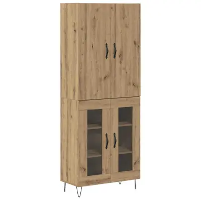 vidaXL Visok predalnik 2 pcs Umetni hrast Inženirski les in steklo