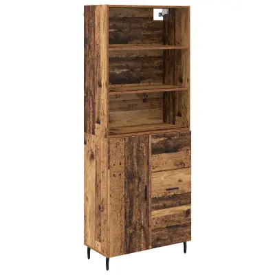 vidaXL Visok predalnik 2 pcs Star les Inženirski les in steklo